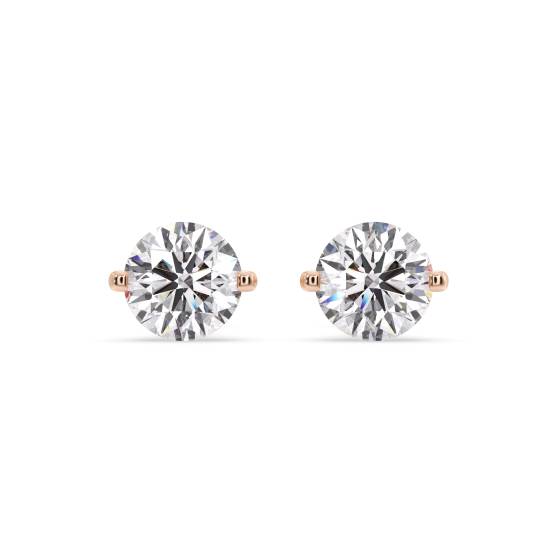 Unique Two Prong Round Diamond Stud Earrings