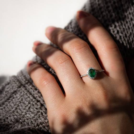 1.10ct Emerald and Diamond Halo Ring