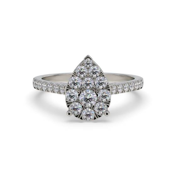 Modern Pear Shaped Round Diamond Halo Cluster Ring