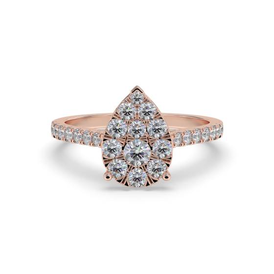 Modern Pear Shaped Round Diamond Halo Cluster Ring