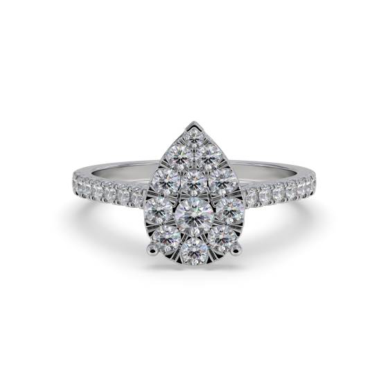 Modern Pear Shaped Round Diamond Halo Cluster Ring