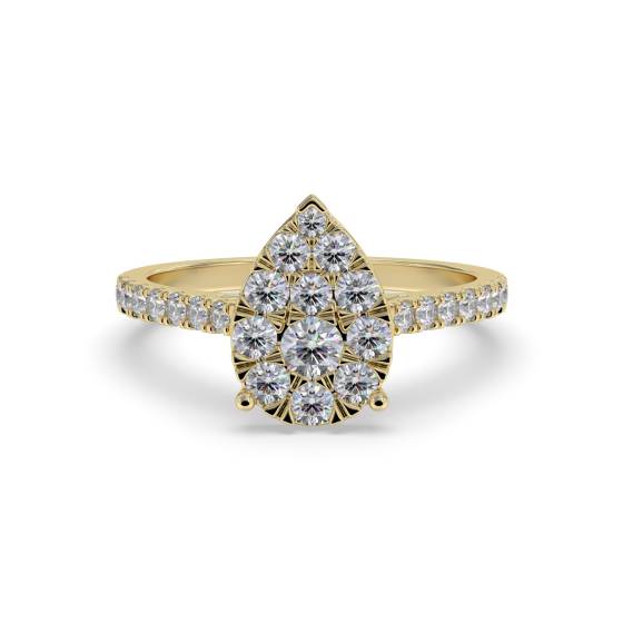 Modern Pear Shaped Round Diamond Halo Cluster Ring