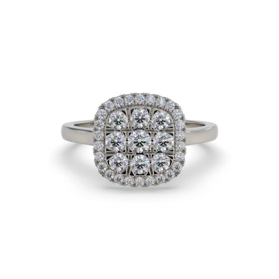 Elegant Round Diamond Halo Cluster Ring