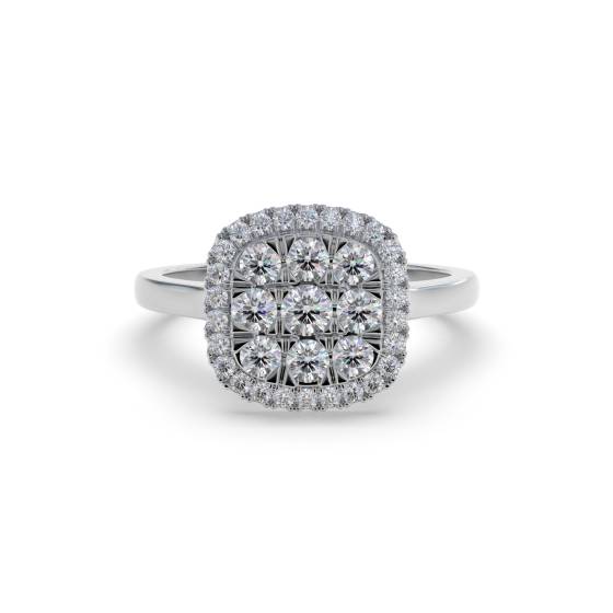 Elegant Round Diamond Halo Cluster Ring