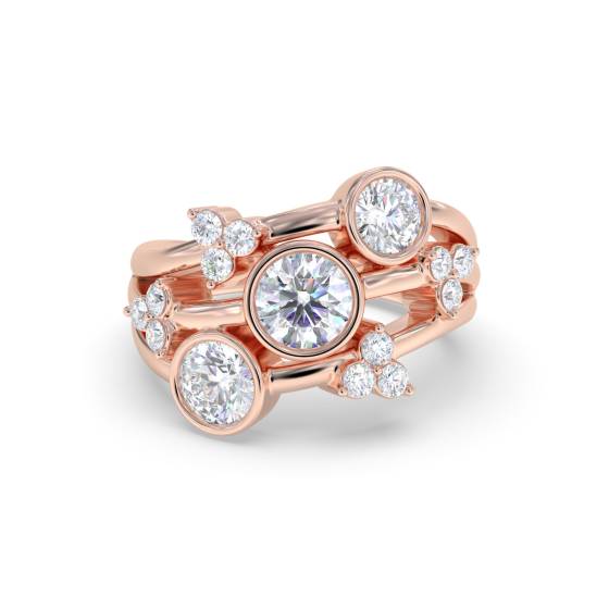 Round Diamond Bezel Set Designer Dress Ring