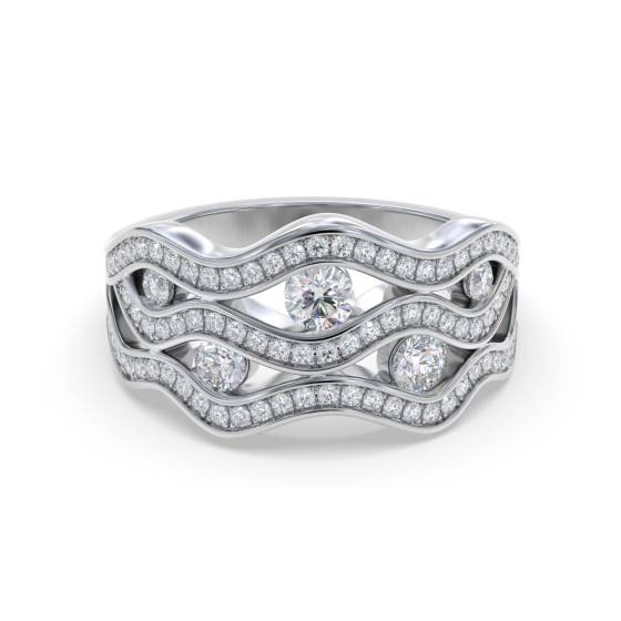 Multi Row Wave Round Diamond Designer Dress Ring