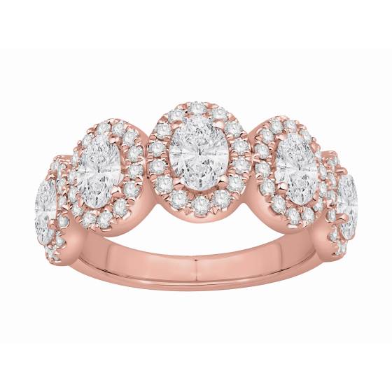 Oval Diamond Halo 5 Stone Eternity Ring