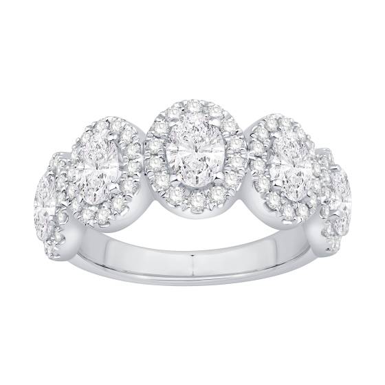 Oval Diamond Halo 5 Stone Eternity Ring