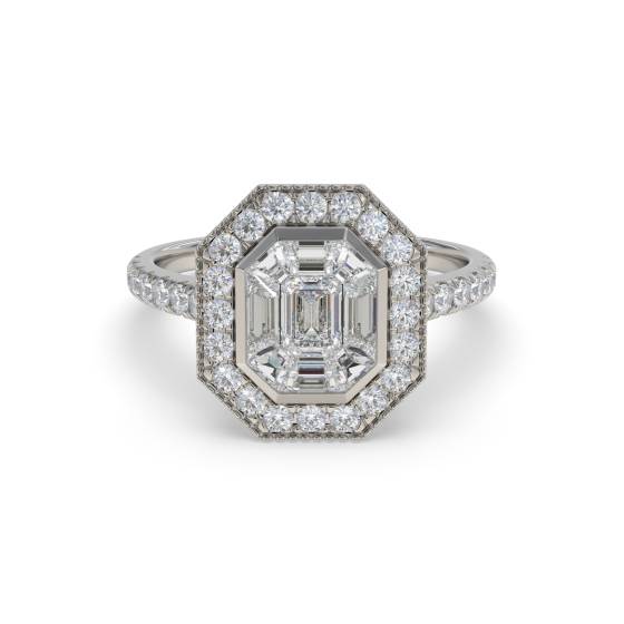 Modern Round and Baguette Diamond Designer Ring