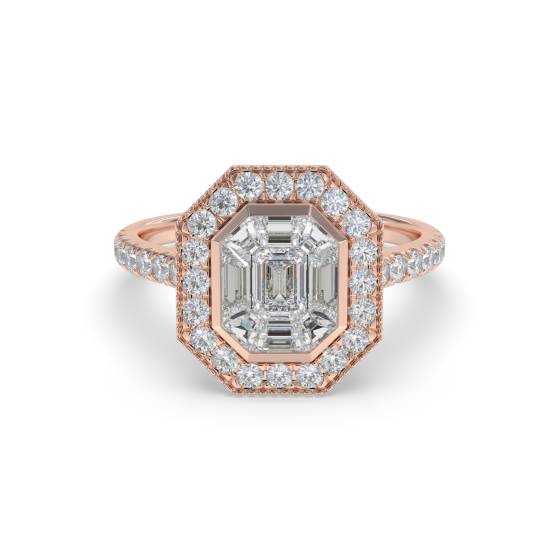 Modern Round and Baguette Diamond Designer Ring