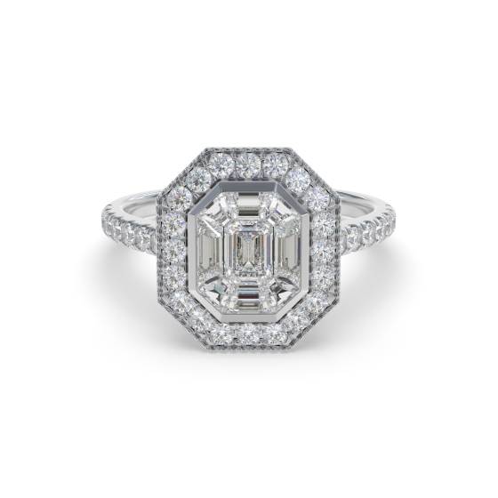Modern Round and Baguette Diamond Designer Ring