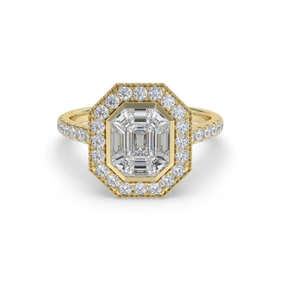 Modern Round and Baguette Diamond Designer Ring