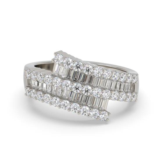 Elegant Round and Baguette Diamond Multi Row Dress Ring