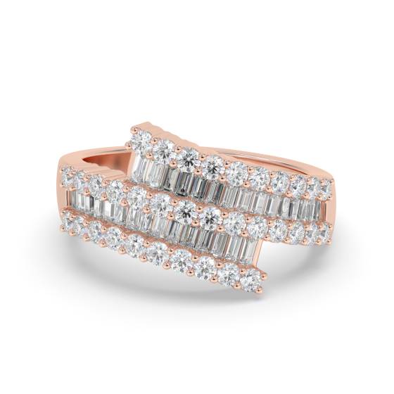 Elegant Round and Baguette Diamond Multi Row Dress Ring