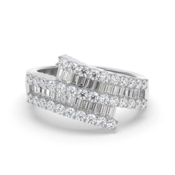 Elegant Round and Baguette Diamond Multi Row Dress Ring