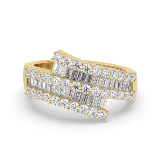 Elegant Round and Baguette Diamond Multi Row Dress Ring