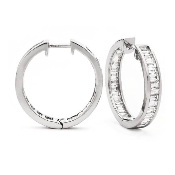 Modern Baguette Diamond Hoop Earrings