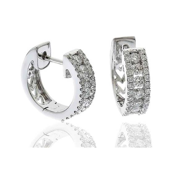 Modern Round Diamond Hoop Earrings