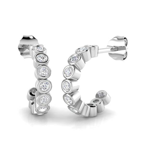 Modern Round Diamond Hoop Earrings