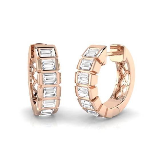 Modern Round Diamond Hoop Earrings