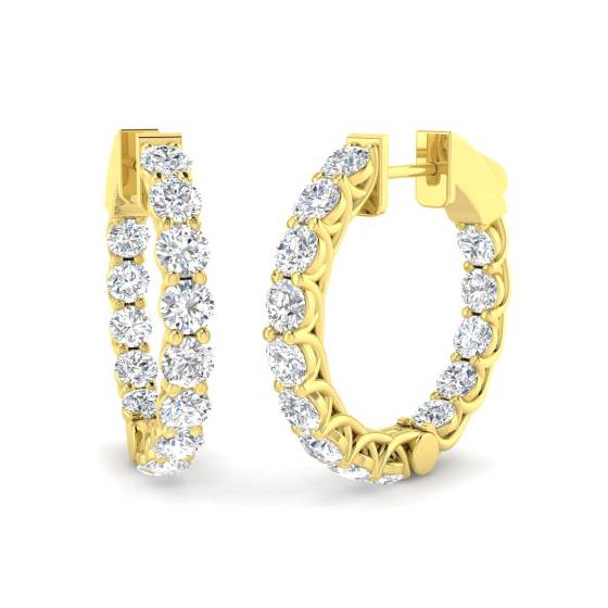 Modern Round Diamond Hoop Earrings
