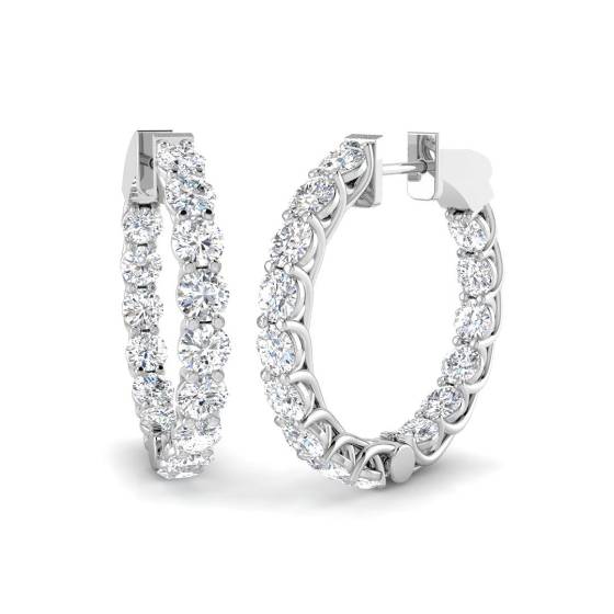 Modern Round Diamond Hoop Earrings