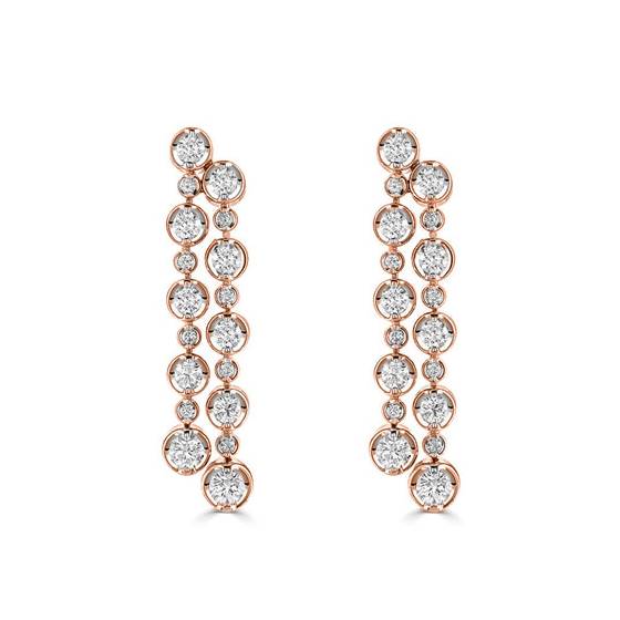 Modern Round Diamond Drop Earrings