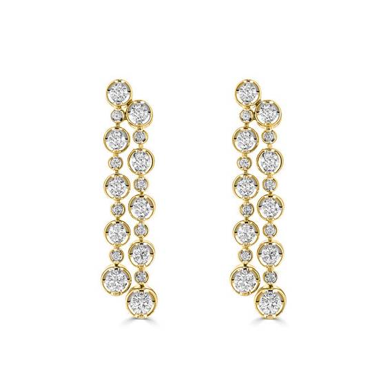 Modern Round Diamond Drop Earrings