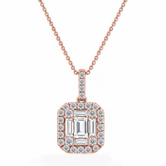 Cluster Round and Baguette Diamond Designer Pendant
