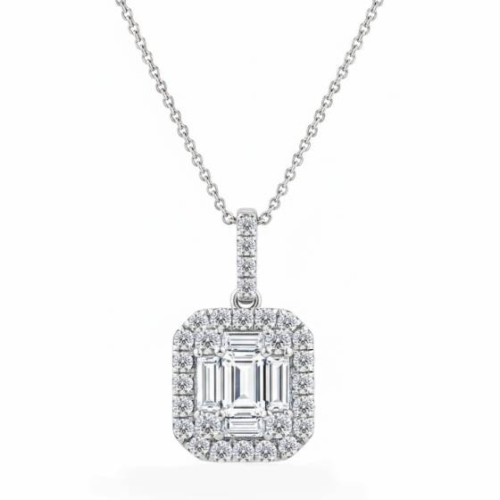 Cluster Round and Baguette Diamond Designer Pendant