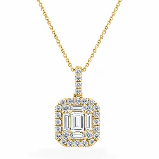 Cluster Round and Baguette Diamond Designer Pendant