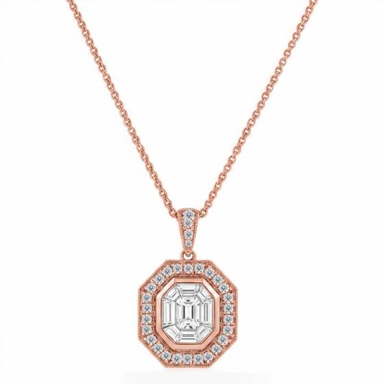 Cluster Round and Baguette Diamond Designer Pendant