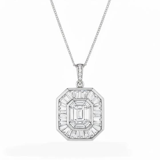Cluster Round and Baguette Diamond Designer Pendant