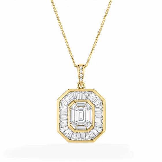 Cluster Round and Baguette Diamond Designer Pendant