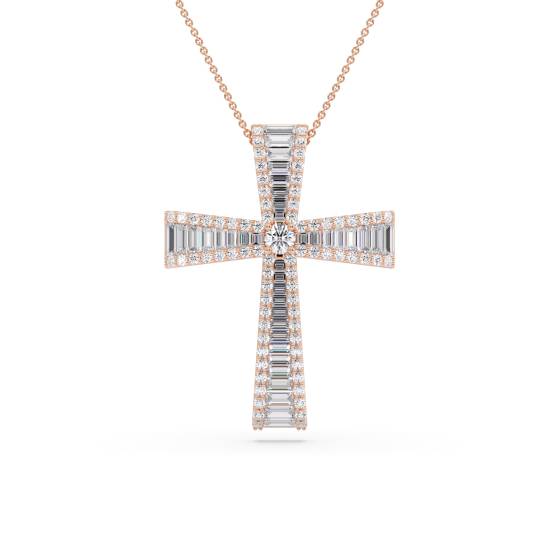 Classic Round and Baguette Diamond Cross Pendant