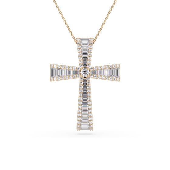 Classic Round and Baguette Diamond Cross Pendant