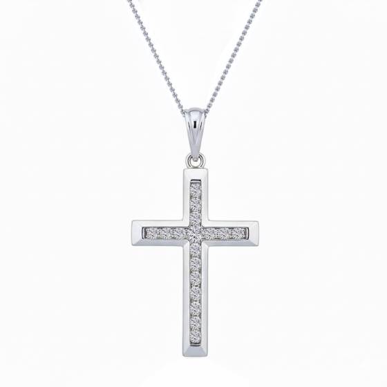 Classic Round Diamond Cross Pendant