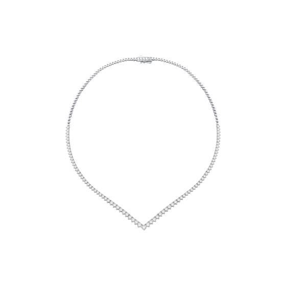 Round Diamond V Shape Pear Halo Drop Cluster Tennis Necklace