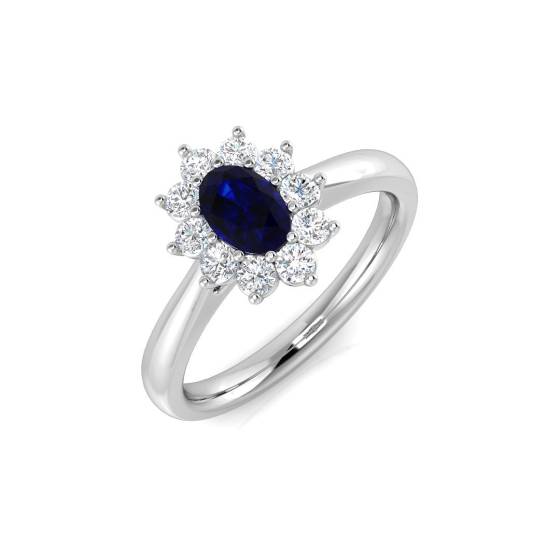 0.80ct Oval Blue Sapphire and Diamond Cluster Ring