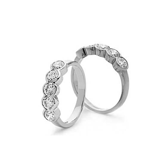 0.75ct VS/E-F Natural Round Diamond 5 Stone Ring in 18k White Gold