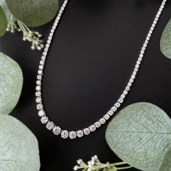 20.00ct VVS/D-E 15 Inches Lab Grown Round Diamond Tennis Necklace in 9k White Gold