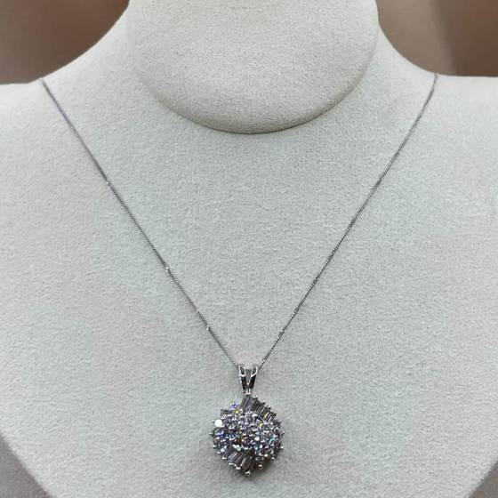 1.00ct VS/G-H Round and Natural Baguette Cut Diamond Fancy Pendant in 9k White Gold
