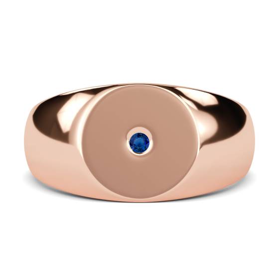 Round Blue Sapphire Gemstone Bezel Set Gents Oval Signet Ring