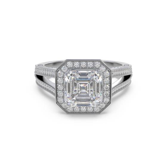 Asscher Diamond Single Halo Vintage Ring