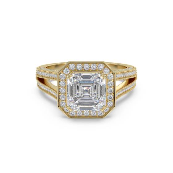 Asscher Diamond Single Halo Vintage Ring