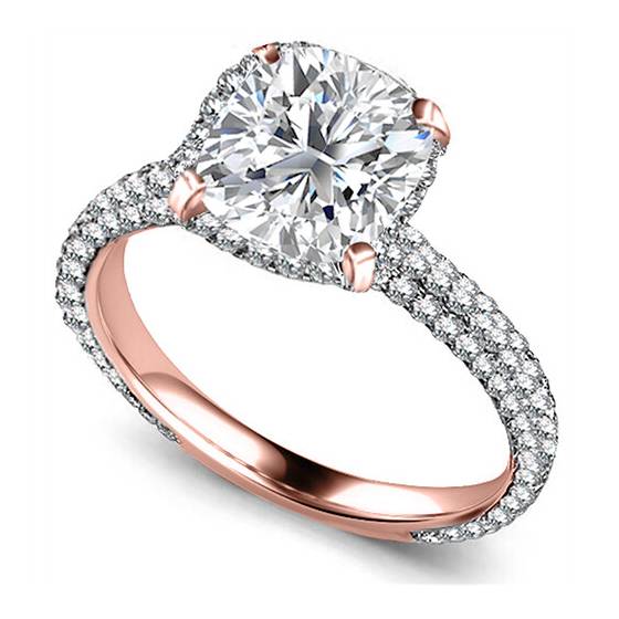 1.40ct VS2/F Natural Cushion Diamond Halo Ring in 18k Rose Gold