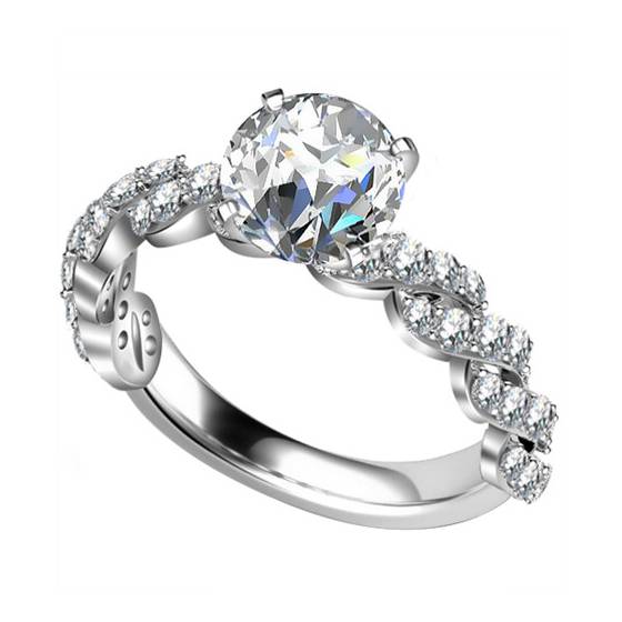 0.85ct SI1/G Natural Round Diamond Vintage Shoulder Set Ring in 18k White Gold
