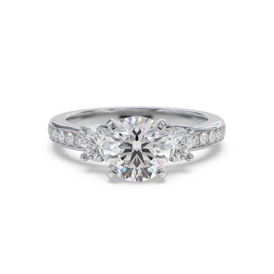 0.75ct SI2/G 3 Stone Natural Round Diamond Ring With Shoulder Natural Diamond in 18k White Gold