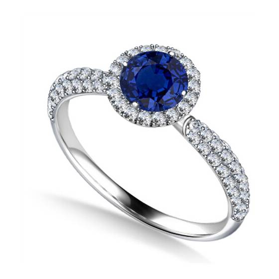 1.00ct SI2/G Natural Round Blue Sapphire and Diamond Ring in 18k White Gold