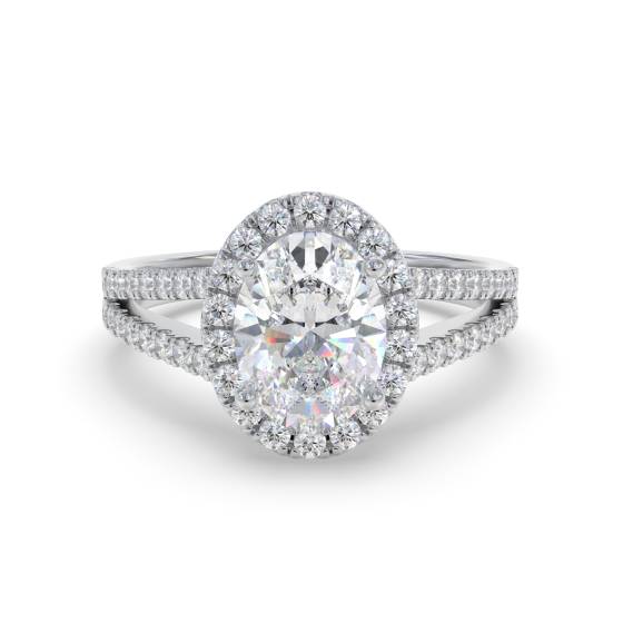 Oval Diamond Single Halo Shoulder Set Ring
